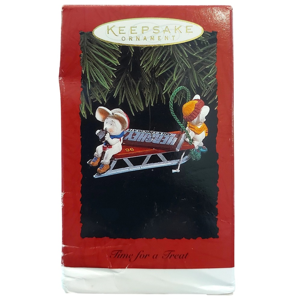 Vintage Hallmark Keepsake 1996 Time for a Treat Hershey's Mice Sled Ornament